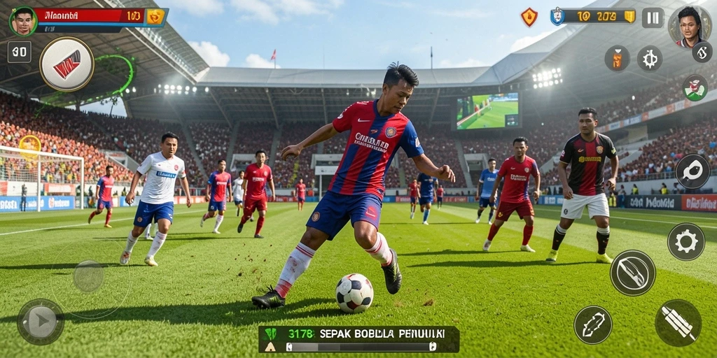 Tampilan utama gameplay 3178 dengan aksi sepak bola yang dinamis.