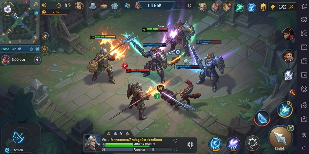 Screenshot menampilkan pertarungan epik dalam game SLG.