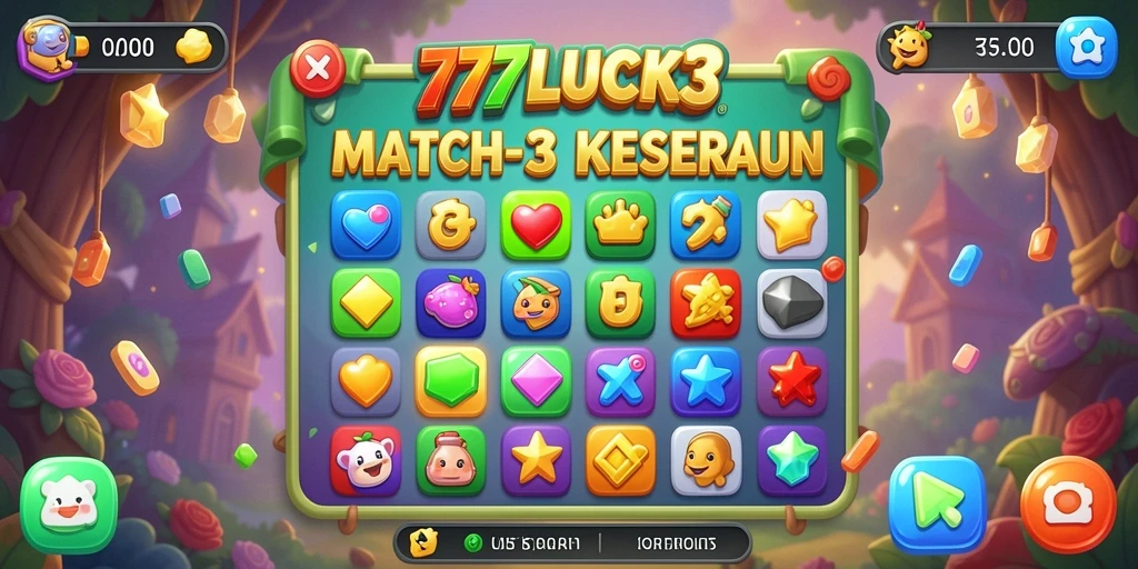 Screenshot gameplay 777LUCKY menampilkan keseruan permainan Match-3.