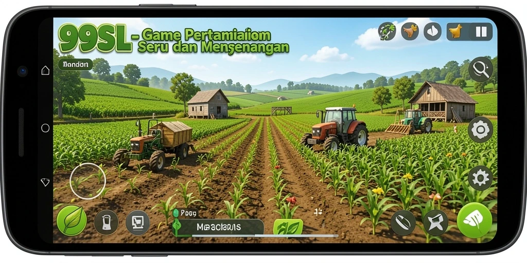 Screenshot gameplay 99SL dengan ladang dan tanaman yang beragam.