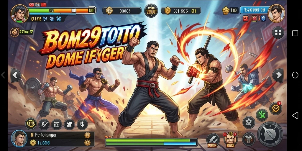 Tampilan gameplay seru dari BOM29TOTO dengan karakter bertarung.
