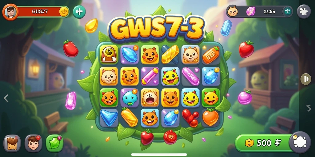 Screenshot gameplay GUS77 yang menunjukkan momen seru dalam permainan Match-3.
