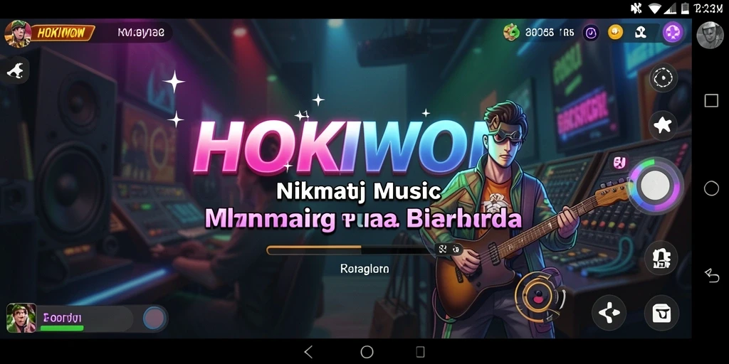 Tampilan gameplay HOKIWON dengan tantangan musik yang seru.