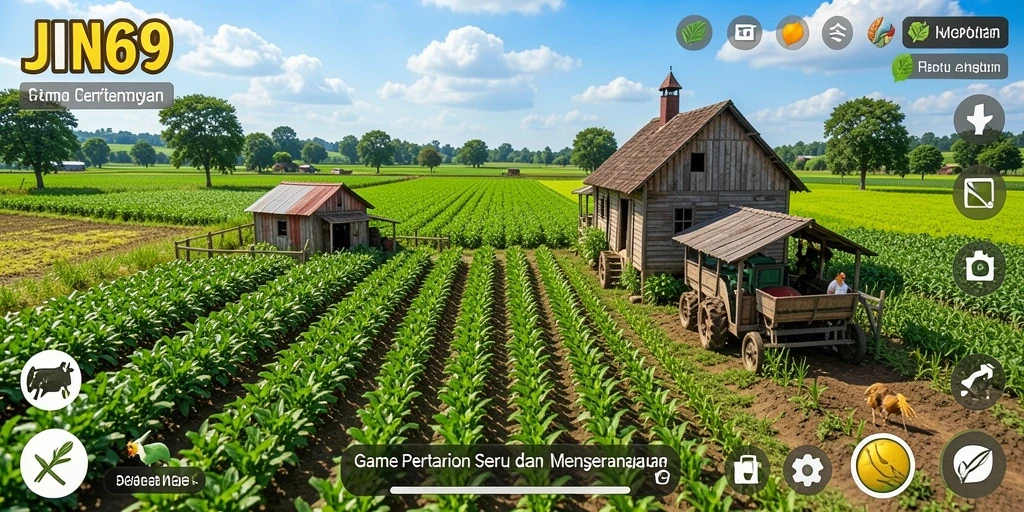 Tampilan menarik gameplay pertanian dalam JIN69 dengan ladang yang subur.