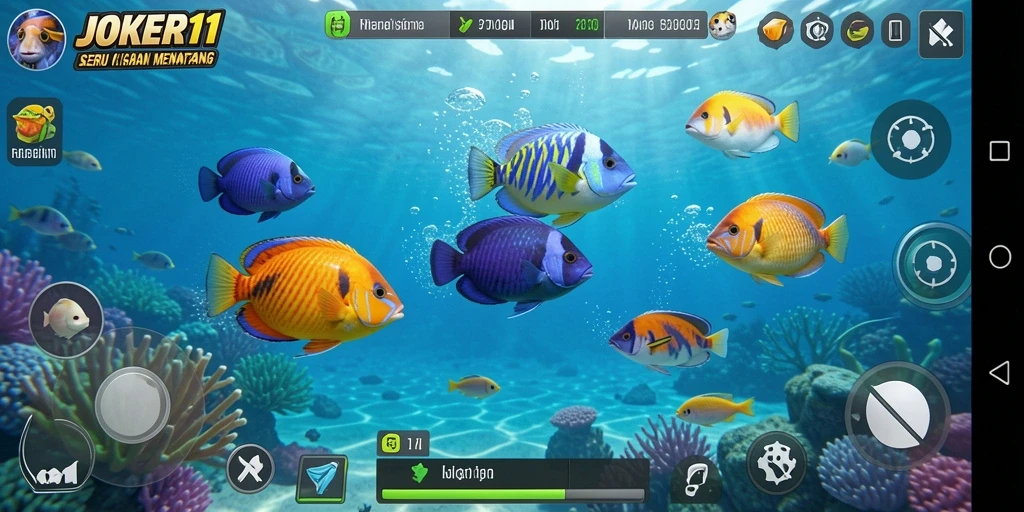 Screenshot gameplay JOKER11 menampilkan aksi menembak ikan yang seru.