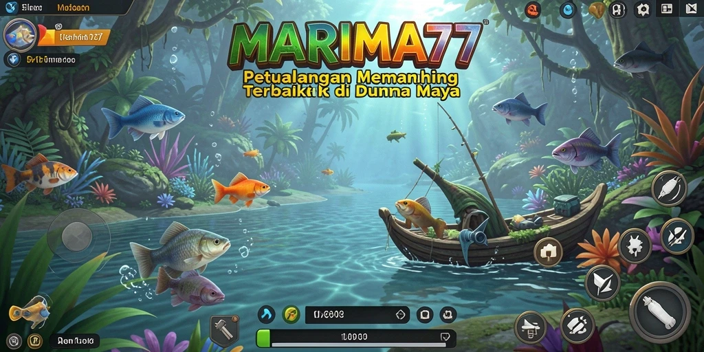 Screenshot gameplay MARIMA77 yang menampilkan pengalaman memancing yang seru.