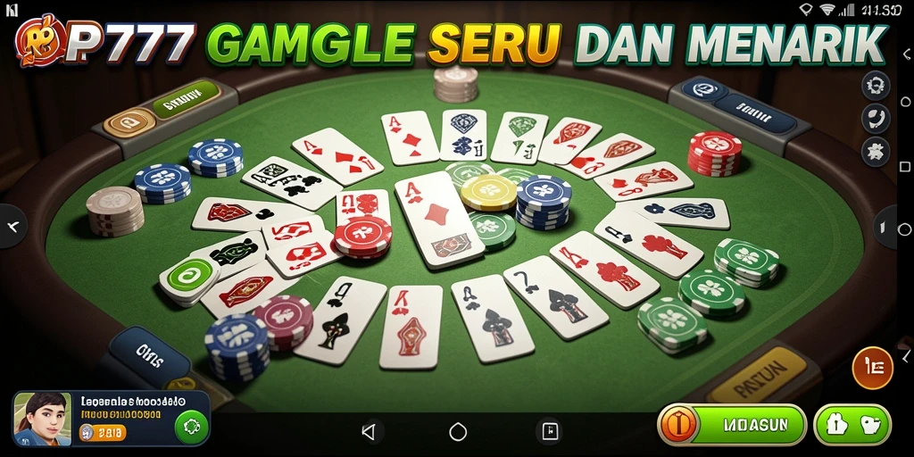 Tampilan layar utama RP777 dengan gameplay Gaple yang seru.