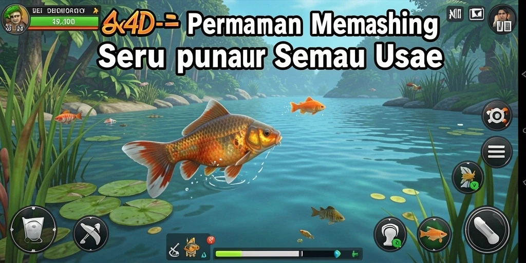 Tampilan gameplay <strong>SENIOR4D</strong> saat menangkap ikan di danau.