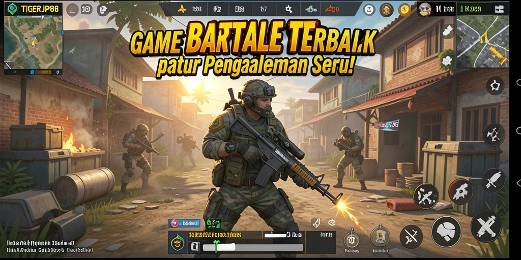 Menampilkan gameplay seru dalam pertempuran Battle Royale.