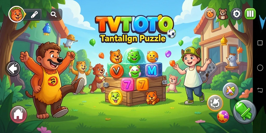 Tampilan gameplay TVTOTO yang penuh warna dan menantang.